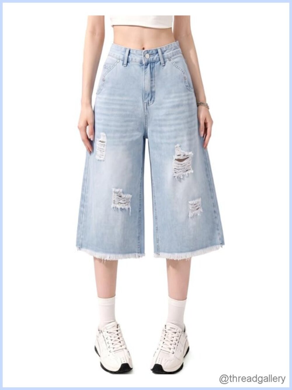 Women's Baggy Ripped Denim Bermuda Shorts Y2K High Rise Wide Leg Jorts